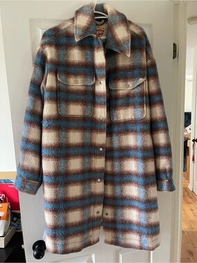 Levi's Cream, Blue & Brown Plaid Long Jacket